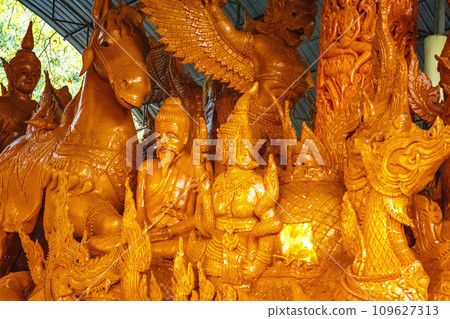 Wax carvings and sculptures in Wat Phra That Nong Bua, in Ubon, Thailand Wax carvings and sculptures in Wat Phra That Nong Bua, in Ubon, Thailand 109627313