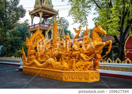 Wax carvings and sculptures in Wat Phra That Nong Bua, in Ubon, Thailand 109627394