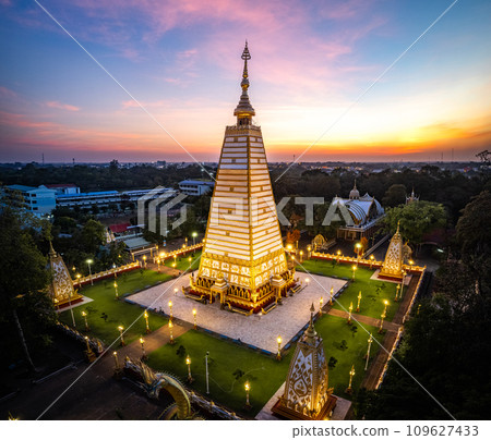 Aerial view of Wat Phra That Nong Bua, in Ubon, Thailand 109627433