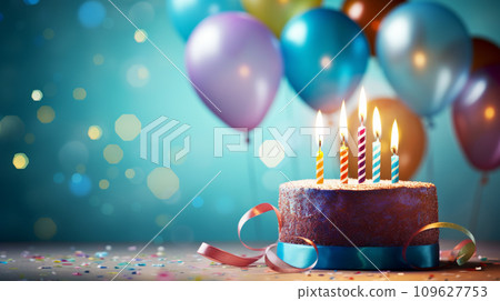 Birthday cake on blur background with studio light. Happy Birthday concept. Generative AI 109627753