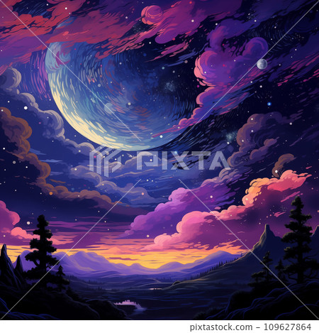 手绘唯美的星空插画 109627864