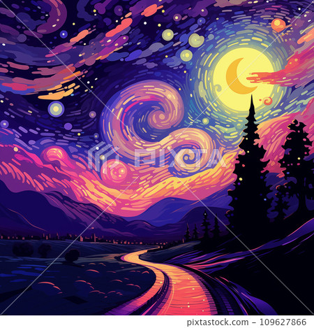 手绘唯美的星空插画 109627866