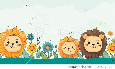 illustration happy lions background. Generative AI. illustration happy lions background. Generative AI. 109627949