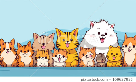 illustration happy cats background. Generative AI. 109627955