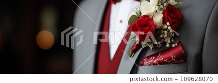 Groom with a boutonniere close-up 109628070