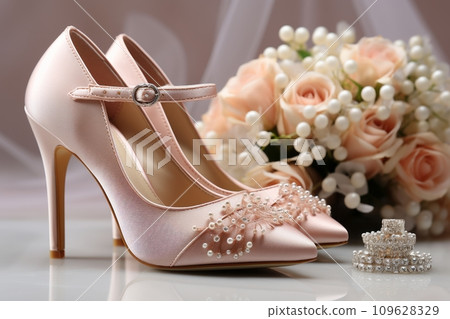 Bride's bouquet and festive shoes 109628329