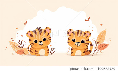 illustration happy tigers background. Generative AI. illustration happy tigers background. Generative AI. 109628529