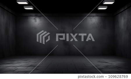 Blank black studio. black background studio. Generative AI. 109628769