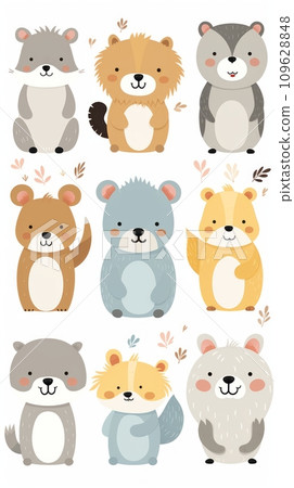 Cute bears and animals on a white background Cute bears and animals on a white background 109628848