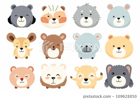 Cute bears and animals on a white background 109628850