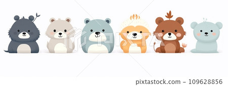 Cute bears and animals on a white background 109628856