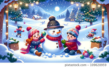 聖誕老人堆雪人 109628959