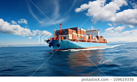 Aerial view container cargo ship. Business concept. Generative AI 109629356