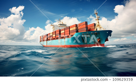 Aerial view container cargo ship. Business concept. Generative AI 109629359