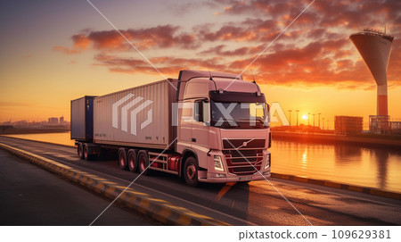 Cargo container truck. Business concept. Transportation concept. Generative AI 109629381