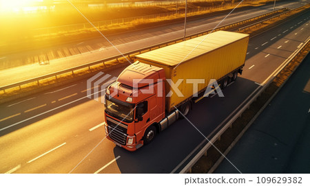 Cargo container truck. Business concept. Transportation concept. Generative AI Cargo container truck. Business concept. Transportation concept. Generative AI 109629382