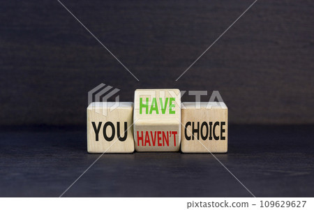 You have or not choice symbol. Concept word You have or have not choice on beautiful wooden cubes. Beautiful black table black background. Business and you have or not choice concept. Copy space. You have or not choice symbol. Concept word You have or have not choice on beautiful wooden cubes. Beautiful black table black background. Business and you have or not choice concept. Copy space. 109629627