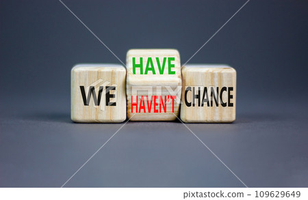 We have or not chance symbol. Concept word We have or have not chance on beautiful wooden cubes. Beautiful grey table grey background. Business and we have or not chance concept. Copy space. 109629649