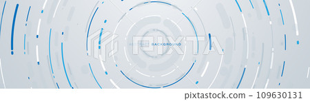 Blue and white abstract banner with circle geometric shapes background. Modern futuristic hi-technology. Trendy minimal geometry banner. Vector illustration 109630131