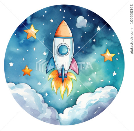 the art print watercolour clouds, stars rocket sticker the art print watercolour clouds, stars rocket sticker 109630568