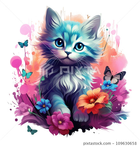 a rainbow kitten sitting on top of a flower a rainbow kitten sitting on top of a flower 109630658