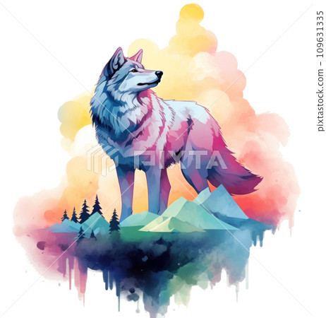 wolf with watercolor pattern isolated wolf with watercolor pattern isolated 109631335