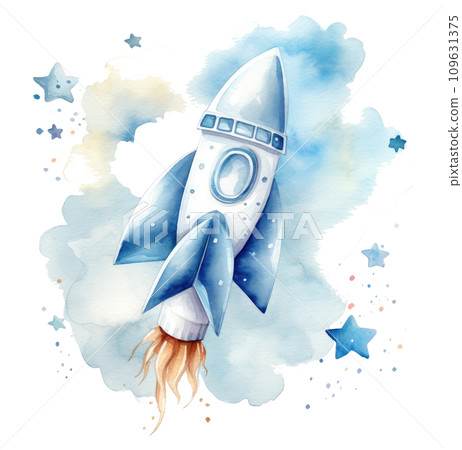 a watercolor painting of a rocket and various stars art wallpaper 109631375