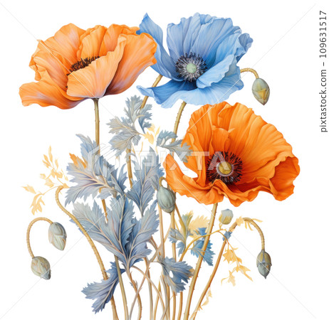 an illustration of orange and blue poppies 109631517