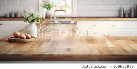 a wooden counter in a white kitchen 109631956