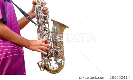 Music instrument is being played by hands 109632414