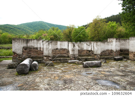 The ruins of the Golden Church in Veliki Preslav, Shumen region, Bulgaria, Europe. Built in the ninth century as a palace worship temple by the Bulgarian ruler Simeon the Great 109632604