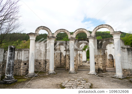 The ruins of the Golden Church in Veliki Preslav, Shumen region, Bulgaria, Europe. Built in the ninth century as a palace worship temple by the Bulgarian ruler Simeon the Great 109632606