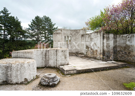 The ruins of the Golden Church in Veliki Preslav, Shumen region, Bulgaria, Europe. Built in the ninth century as a palace worship temple by the Bulgarian ruler Simeon the Great 109632609