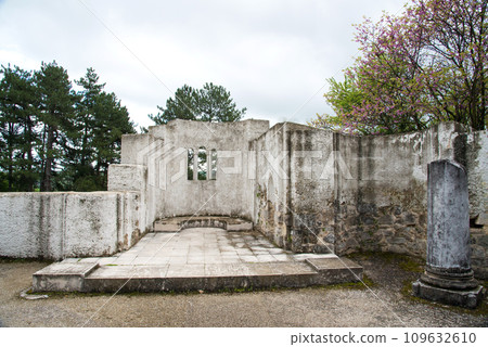 The ruins of the Golden Church in Veliki Preslav, Shumen region, Bulgaria, Europe. Built in the ninth century as a palace worship temple by the Bulgarian ruler Simeon the Great 109632610