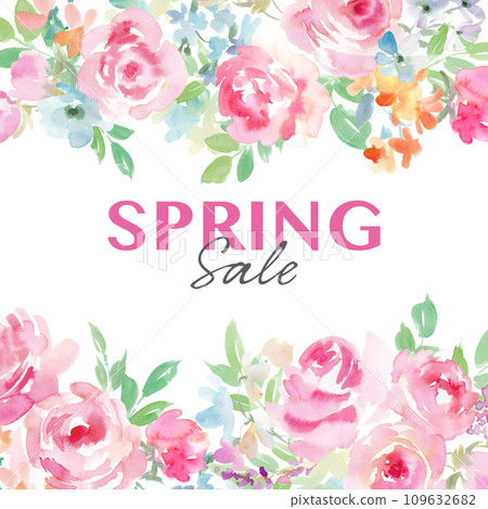 粉紅玫瑰和水彩花背景插圖 109632682