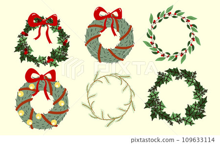 Christmas door wreath designs set. 109633114