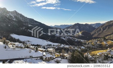 Aerial view of Zambla town and Orobie alps Aerial view of Zambla town and Orobie alps 109633312