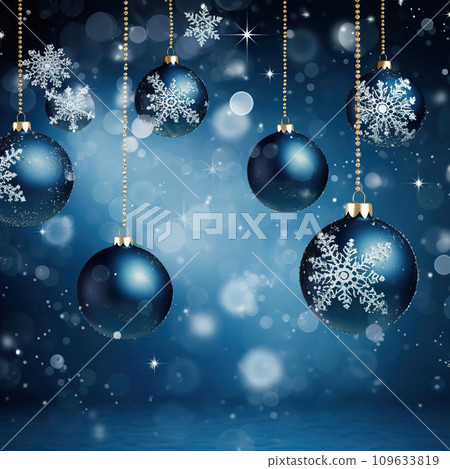 Hanging Christmas baubles on a background of snowflakes. Hanging Christmas baubles on a background of snowflakes. 109633819