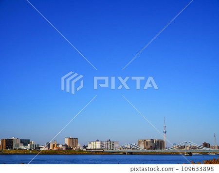 View of Sky Tree seen from the Arakawa riverbed 109633898