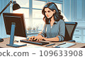 A woman working on a computer at home 109633908