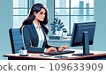 A woman working on a computer at home 109633909