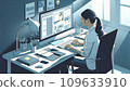 A woman working on a computer at home 109633910