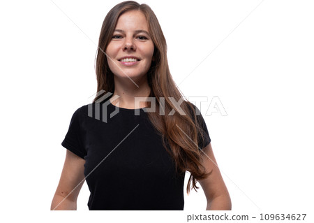 Well-groomed slim young woman with straight brown hair Well-groomed slim young woman with straight brown hair 109634627