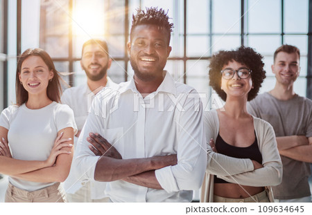 Smiling professional business leaders and employees group team portrait 109634645