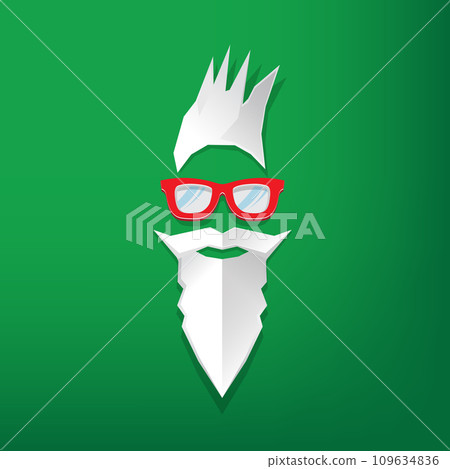 Christmas hipster poster for party or greeting card. Vector illustration. Santa Hipster Claus isolated on green background. vector merry christmas paper style art design template Christmas hipster poster for party or greeting card. Vector illustration. Santa Hipster Claus isolated on green background. vector merry christmas paper style art design template 109634836
