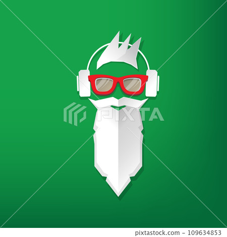 Christmas hipster poster for party or greeting card. Vector illustration. Santa Hipster Claus isolated on green background. vector merry christmas paper style art design template 109634853