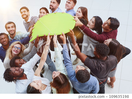 Group of business people holding a empty copyspace speech Group of business people holding a empty copyspace speech 109635198