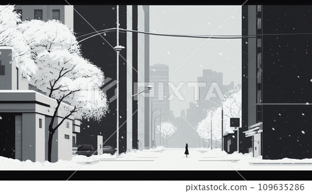 東京下雪的早晨一片寂靜 東京下雪的早晨一片寂靜 109635286