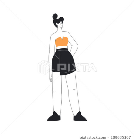 Young Woman Character Standing and Smiling Vector Illustration Young Woman Character Standing and Smiling Vector Illustration 109635307