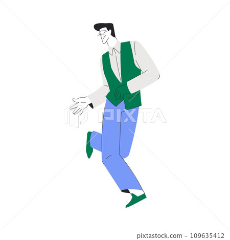 Man Character Dance Happily at Retro Party Vector Illustration 109635412
